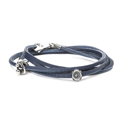 Double Leather Bracelet Blue/Silver TLEBR-00013