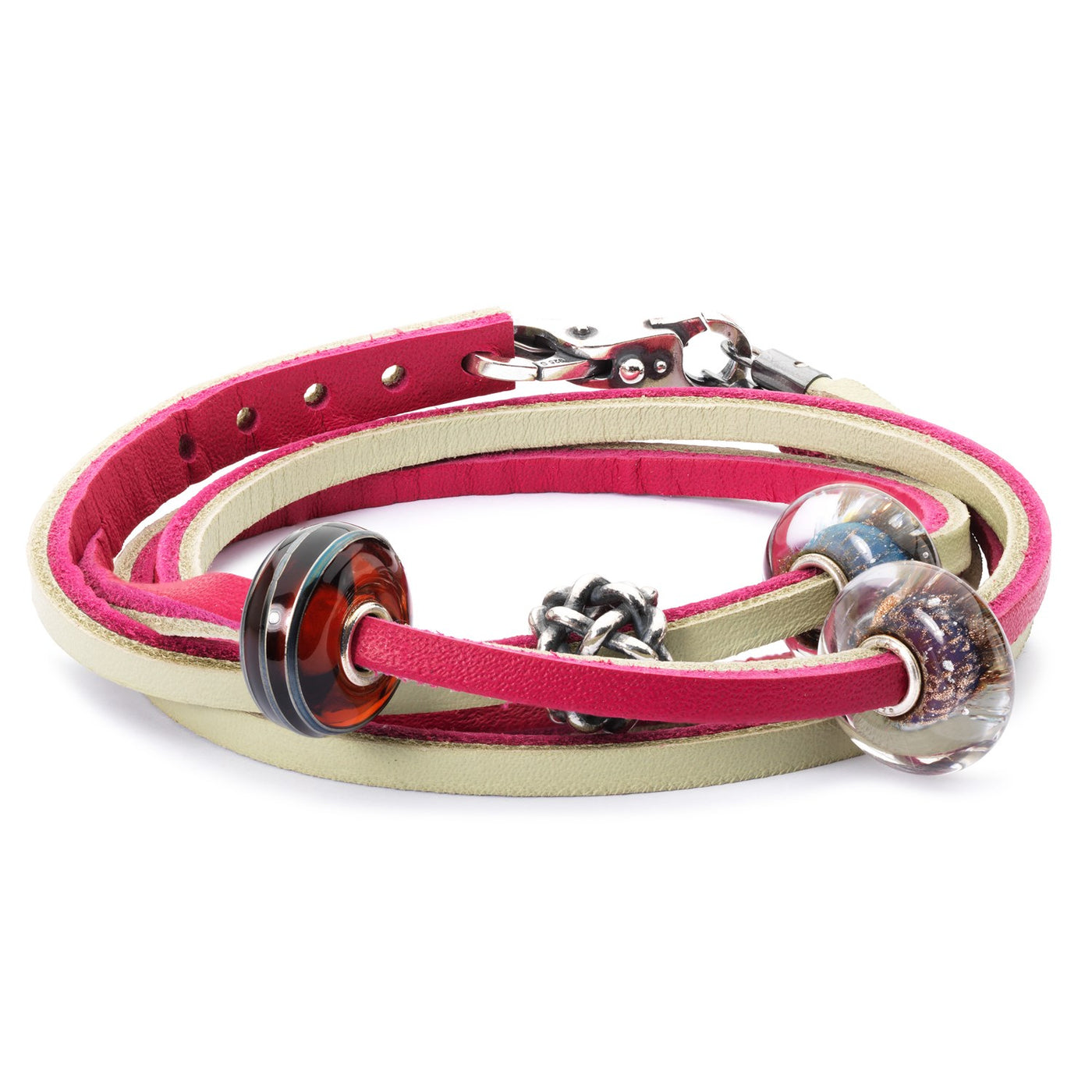 Kožený náramok čerešňový/šalviovozelený